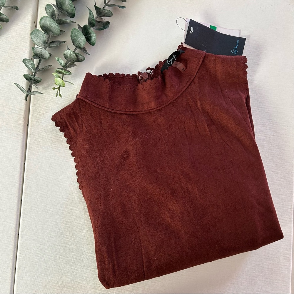 NWT Suede scallop mini high neck dress